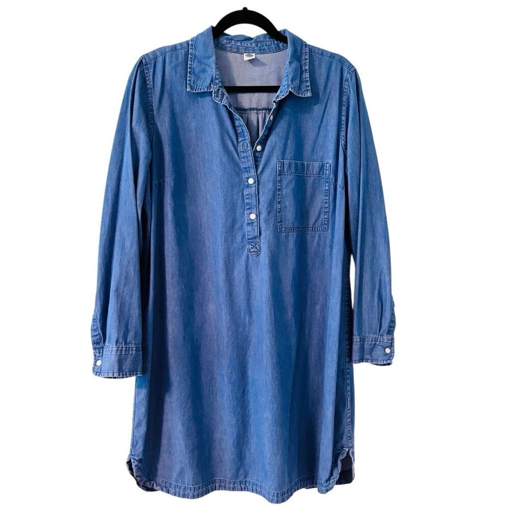 Old Navy L blue chambray popover button placket dress with one pocket